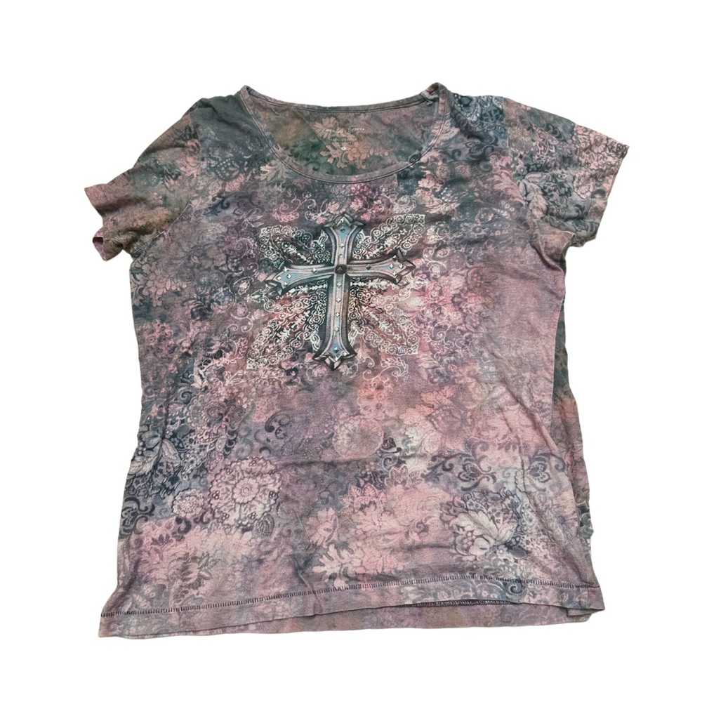 Y2K Grunge Studded Cross American Canvas Women’s Short sleeve Shirt Tee Sz L